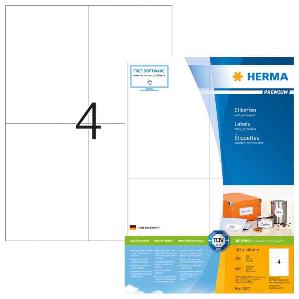 Etiketten, Labels, weiß, permanent, DIN A4