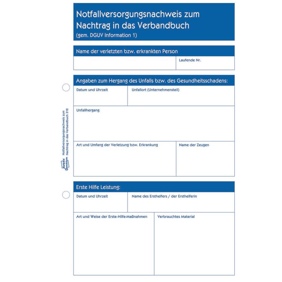 Notfallausweis, Verbandbuch, Bildschirmfoto, Formular, Notfallnachweis