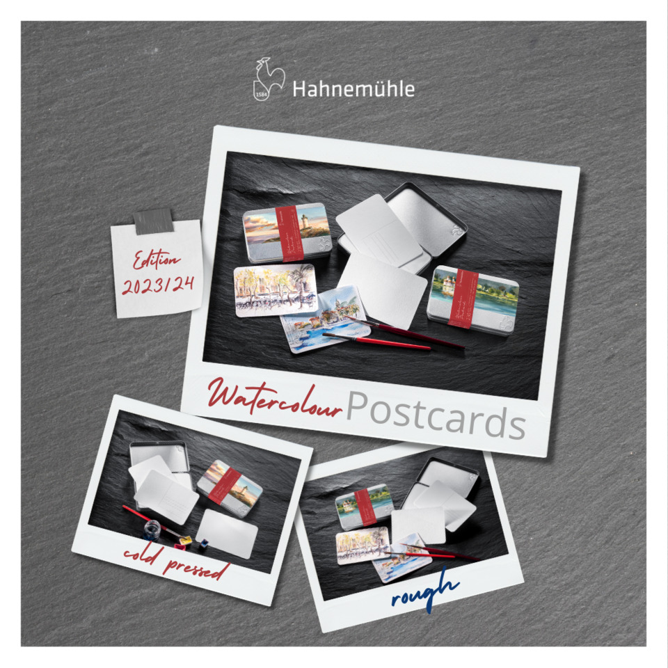 Postcards, Watercolor, Tin boxes, Coloured cards, Edition 2023/24