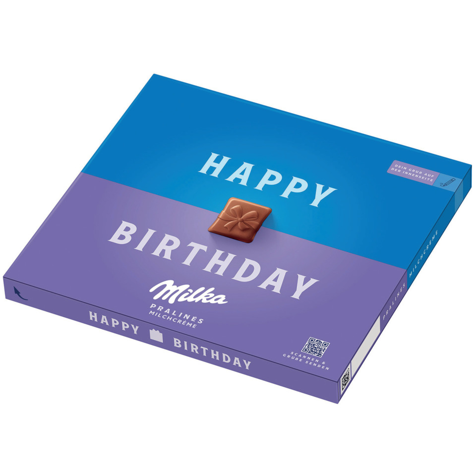 Schokoladenbox, Birthday Box, Milchcreme, Praline, Quadratisches Stückchen