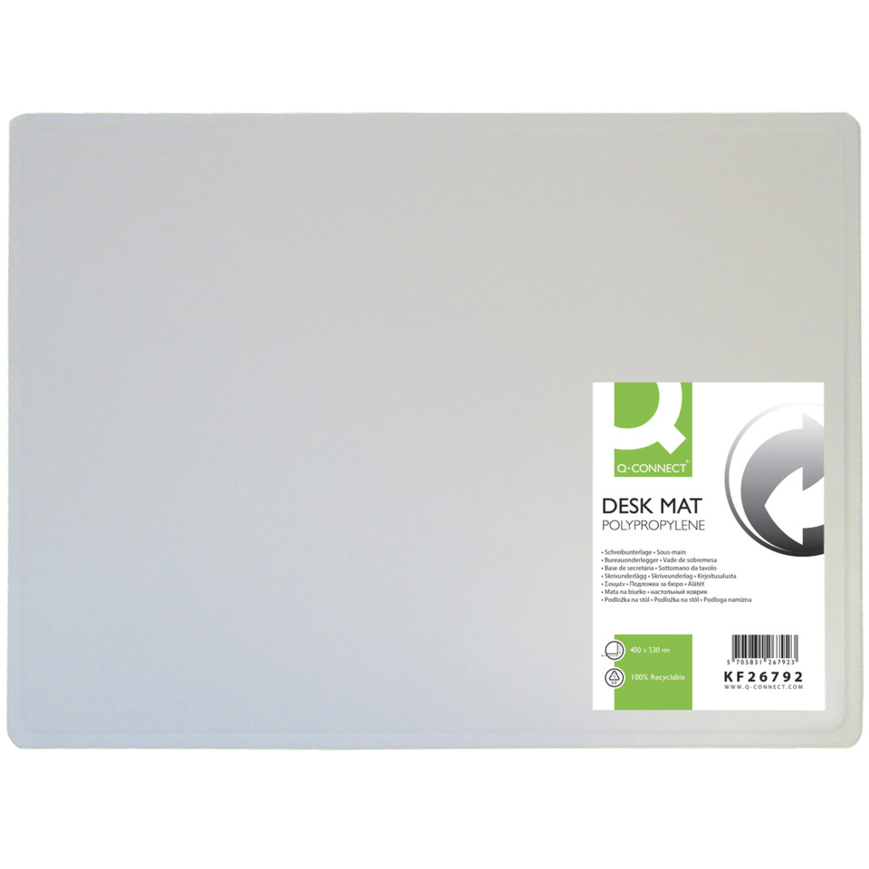 Desk-Matte, Polypropylen, Glänzend, Grau, recycelbar, Schreibtischunterlage, Polypropylen, Grau, Rutschfest, Rechteckig