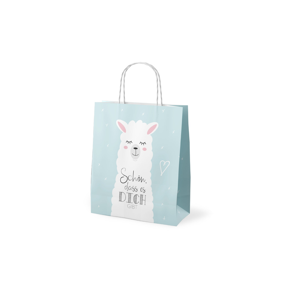 Geschenkverpackung, Shopping-Tüte, Lama, Pastellblau, Spruch