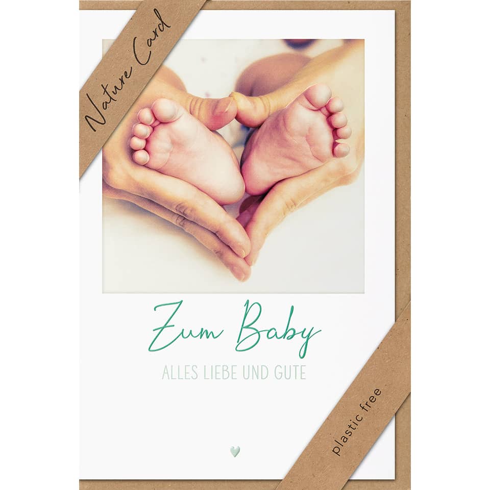 baby feet, hand heart, card, nature card, green text