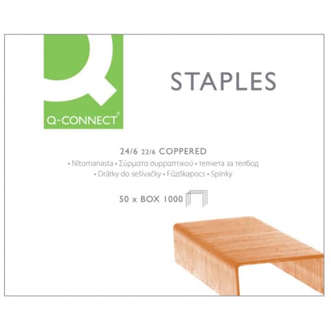 Heftklammern, 24/6, 1000 Stück, verkupfert Q-CONNECT KF01279 Heftklammern, 24/6, 1000 Stück, verkupfert Q-CONNECT KF01279