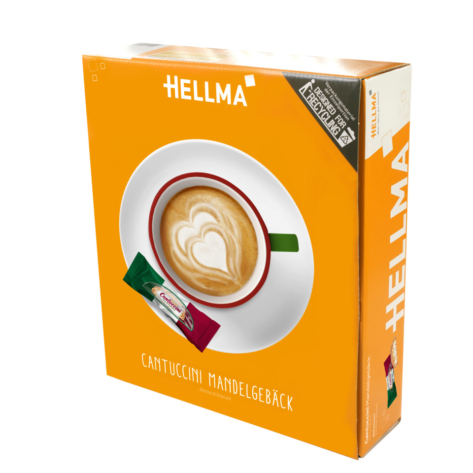Kaffee, Kaffeegetränk, Cantuccini Mandelgebäck, Orangene Verpackung, Keksbeilage