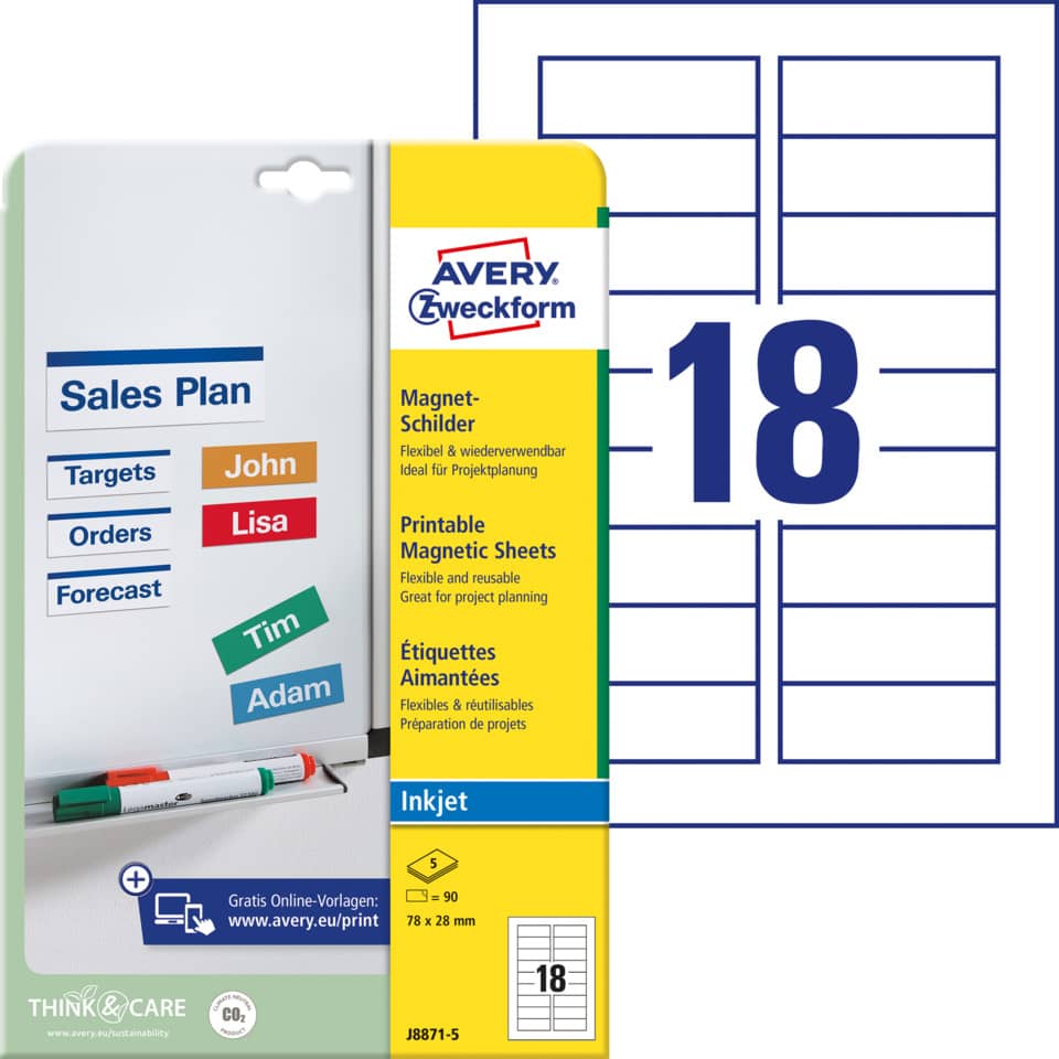 Magnetische Blätter, Bedruckte Folien, Tintenstrahldruck, Avery, Plan-Seite