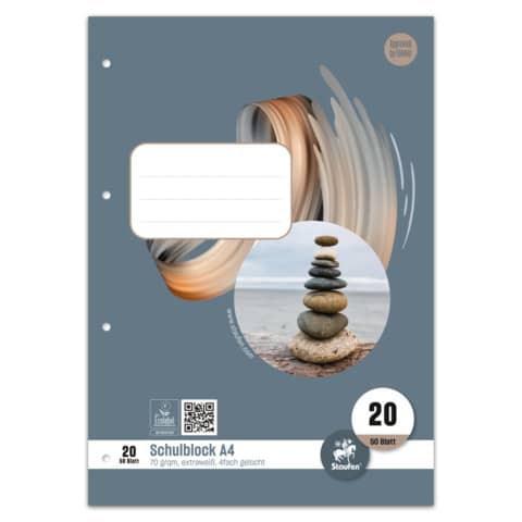 Schulblock, A4, 4-loch, 50 Blatt, Lin.20, blanko STAUFEN STYLE 040450020