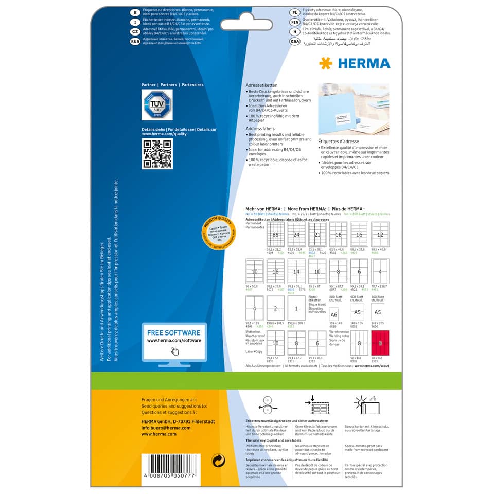 Verpackung, Anleitung, blau gradient, Herma, Barcode