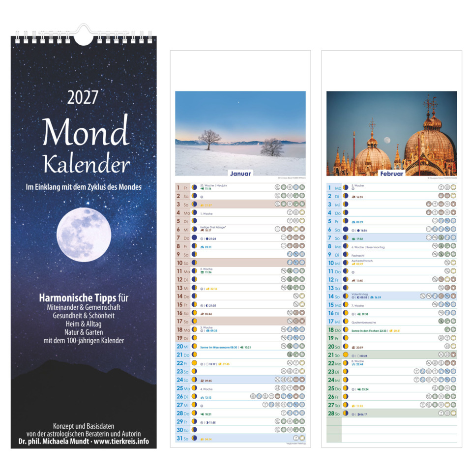 Kalender, Mondkalender, Jahreskalender, Mondphasenkalender, Winter/Schnee