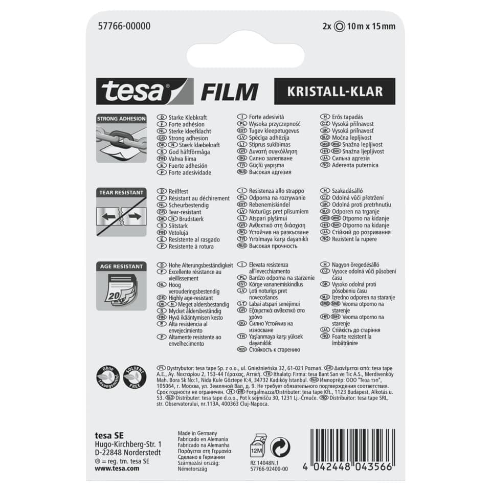 tesa film, Kristall-Klar, starke Klebekraft, Tear resistant, age resistant