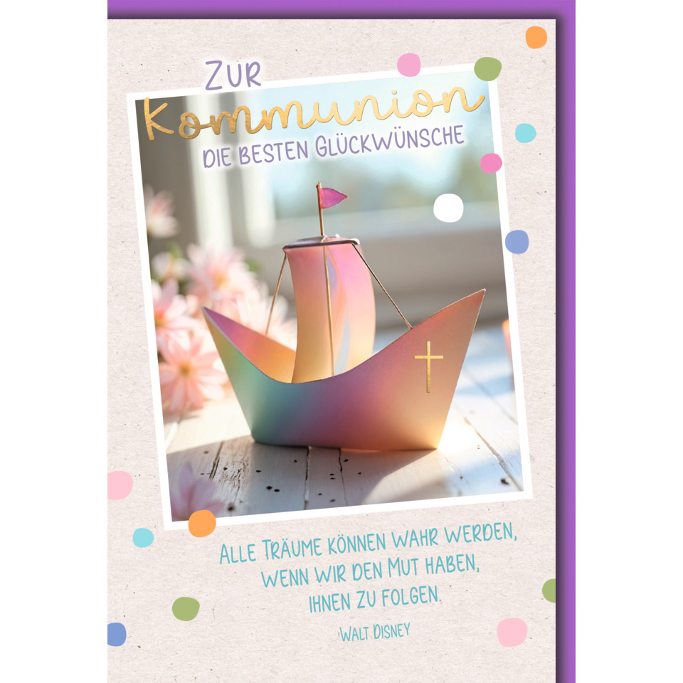 Papierboot, Lampe, Pastellfarben, Kreuz, Kartenmotiv