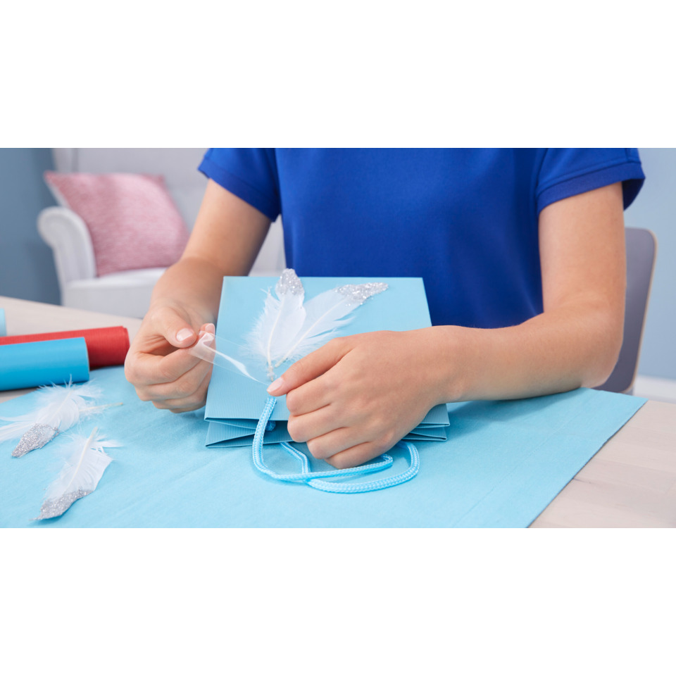 Geschenkverpackung, Blau, Federn, Schleife, Geschenkbeutel