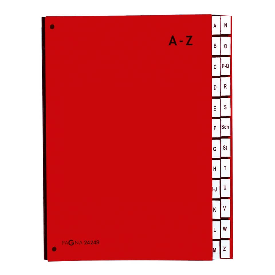 rot, Notizblock, A-Z Index, Bindemittel?, Ordnerseite