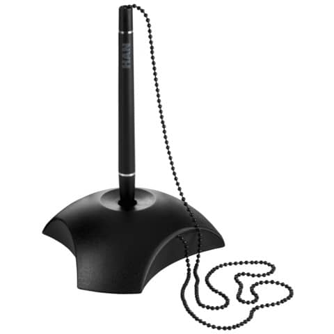 Kugelschreiberständer DELTA, mit Kette, Minenfarbe schwarz, schwarz HAN 1751-13