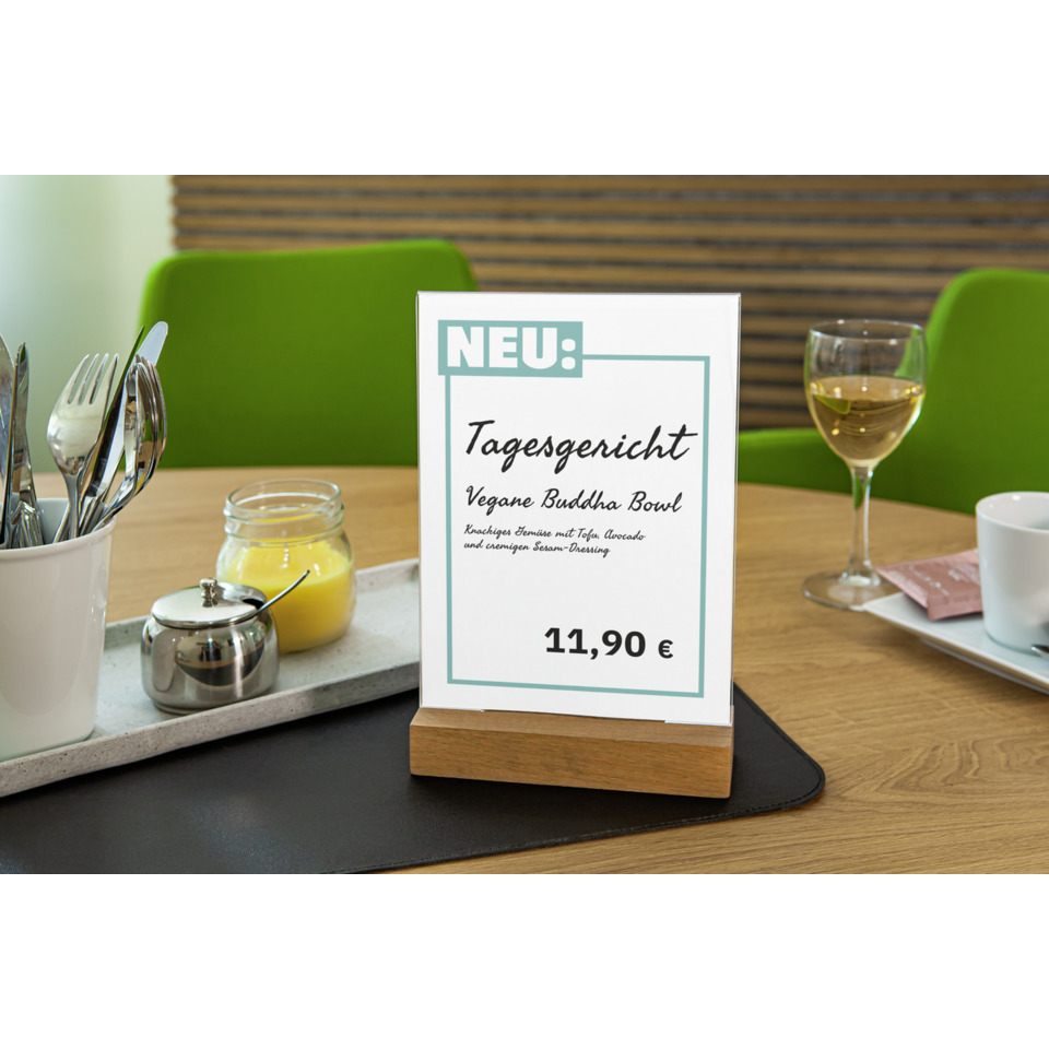 Tagesgericht, Vegane Buddha Bowl, Deko-Display, Preis 11,90€, Gastronomie