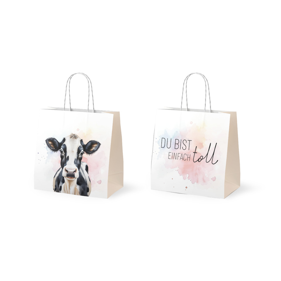 Geschenktasche, Kuh-Illustration, Haarfärbigkeit, Wasserfarben, Spruchtasche