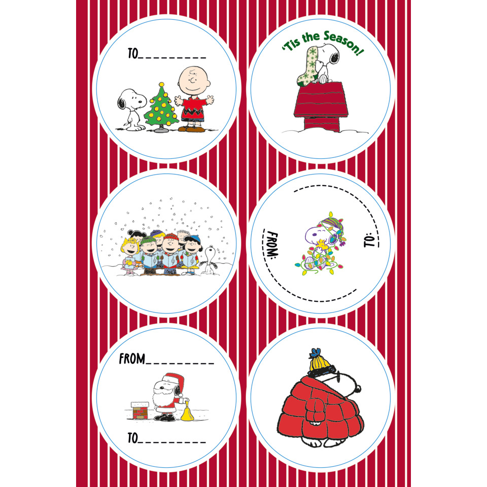 Weihnachtsgeschenk, Snoopy, Rundaufkleber, Geschenkanhänger, Latein?