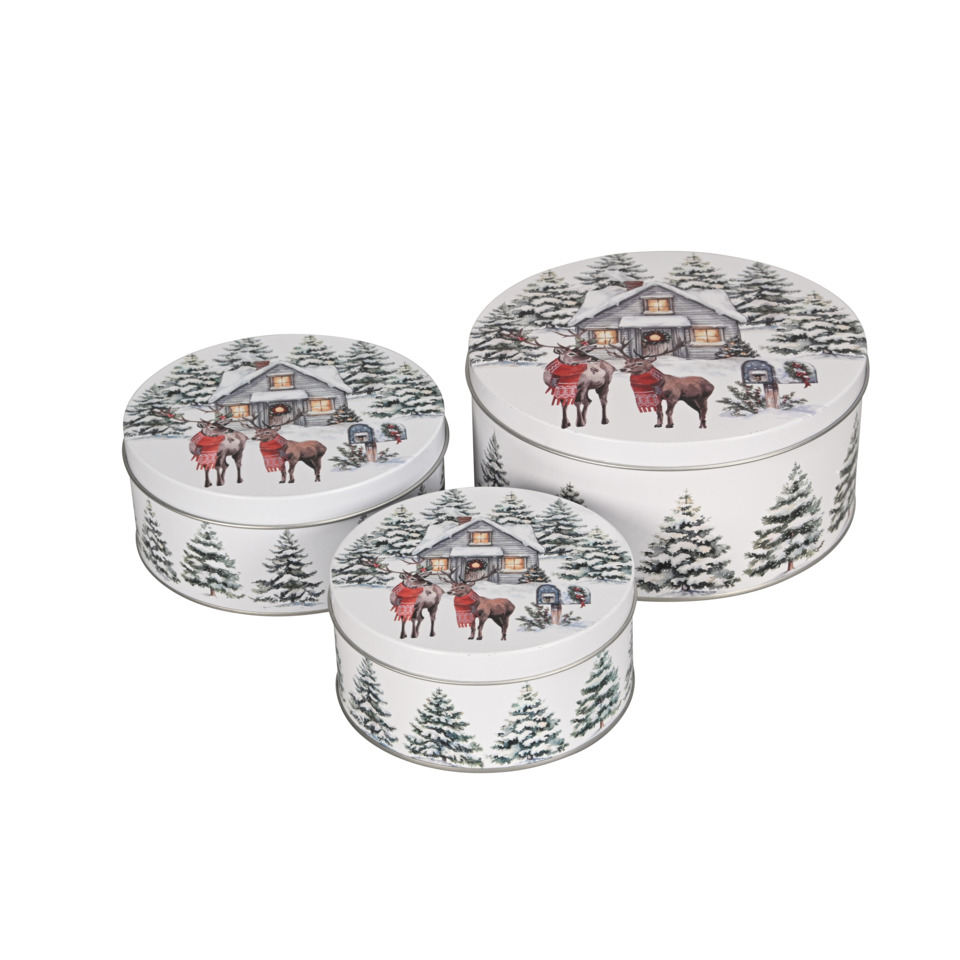 Tinte, Keksdosen, Weihnachtsmotif, Winterlandschaft, Runddosen