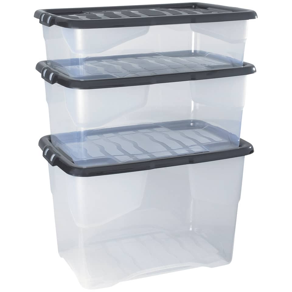Aufbewahrungsbox, Kunststoffbox, Stapelbox, Transparent, Lagerbox