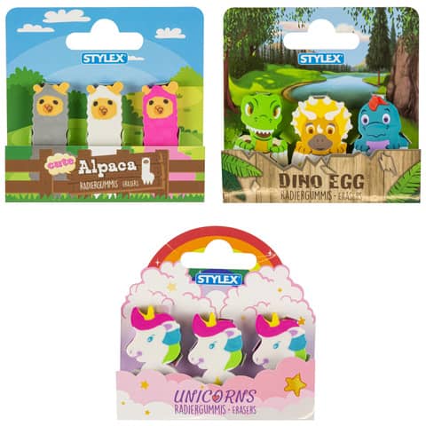 Radiergummi 3er Set, Tiere sortiert STYLEX 34091