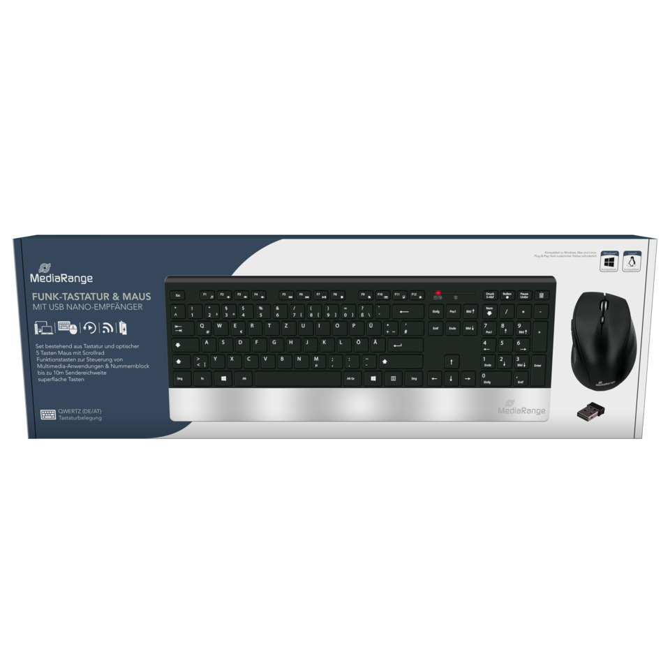 Tastatur, Funk-Tastatur, Mauss, USB-Empfänger, QWERTZ