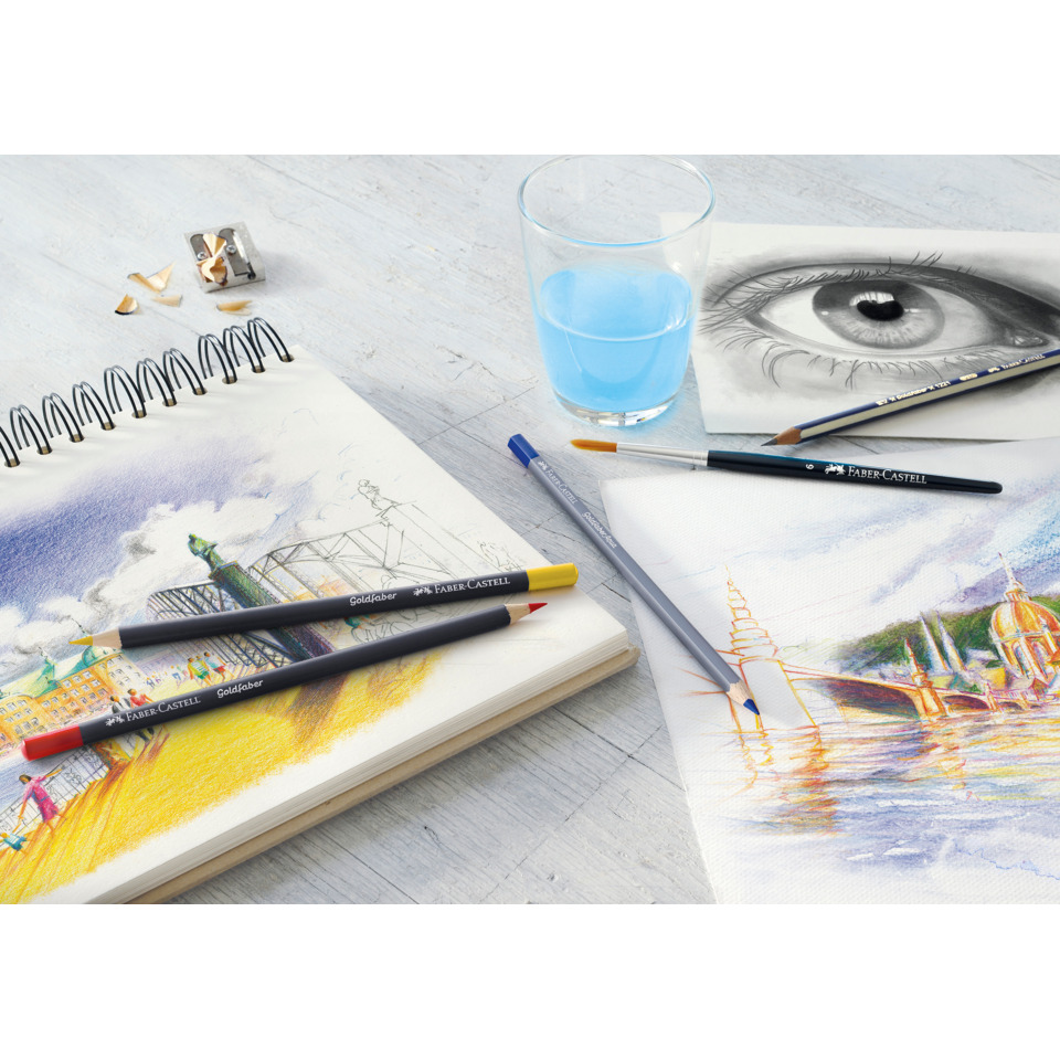 Aquarellpapier, Skizzenbuch, Bleistifte, Farbstifte, Kunstset