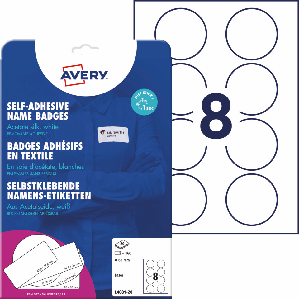 Namensetiketten, Selbstklebend, Textil, Acetat, Kreisdesign