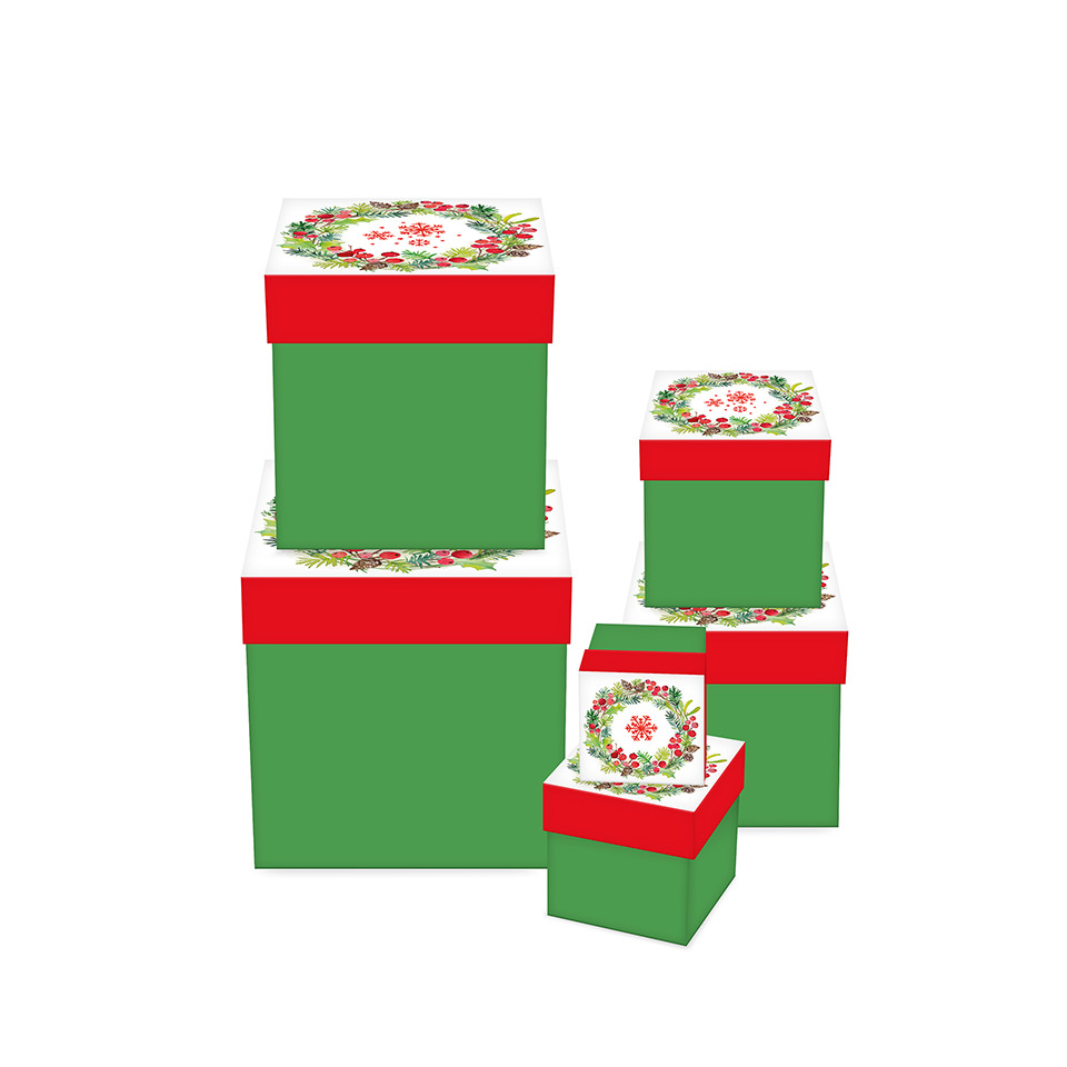 Weihnachts-Geschenktkarton Aquarellkranz, 6-teilig BRAUN + COMPANY 1481-23514
