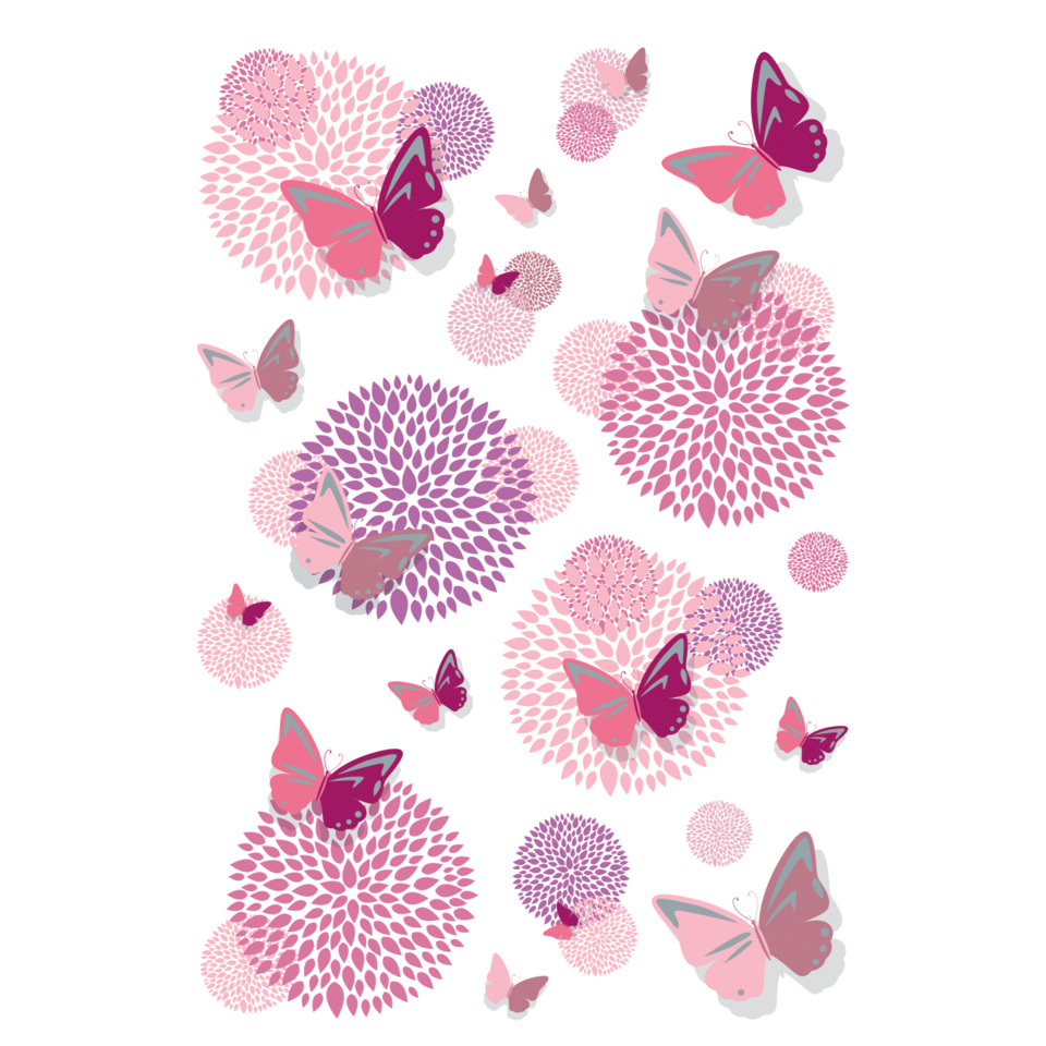 Schmetterlinge, Blumenmuster, Pinkfarben, Druckmotiv, Kreisornament