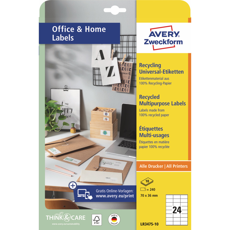 Recycling-Labels, Multifunktionslabels, Kraftpapier, Avery Labels, Büro-Deko