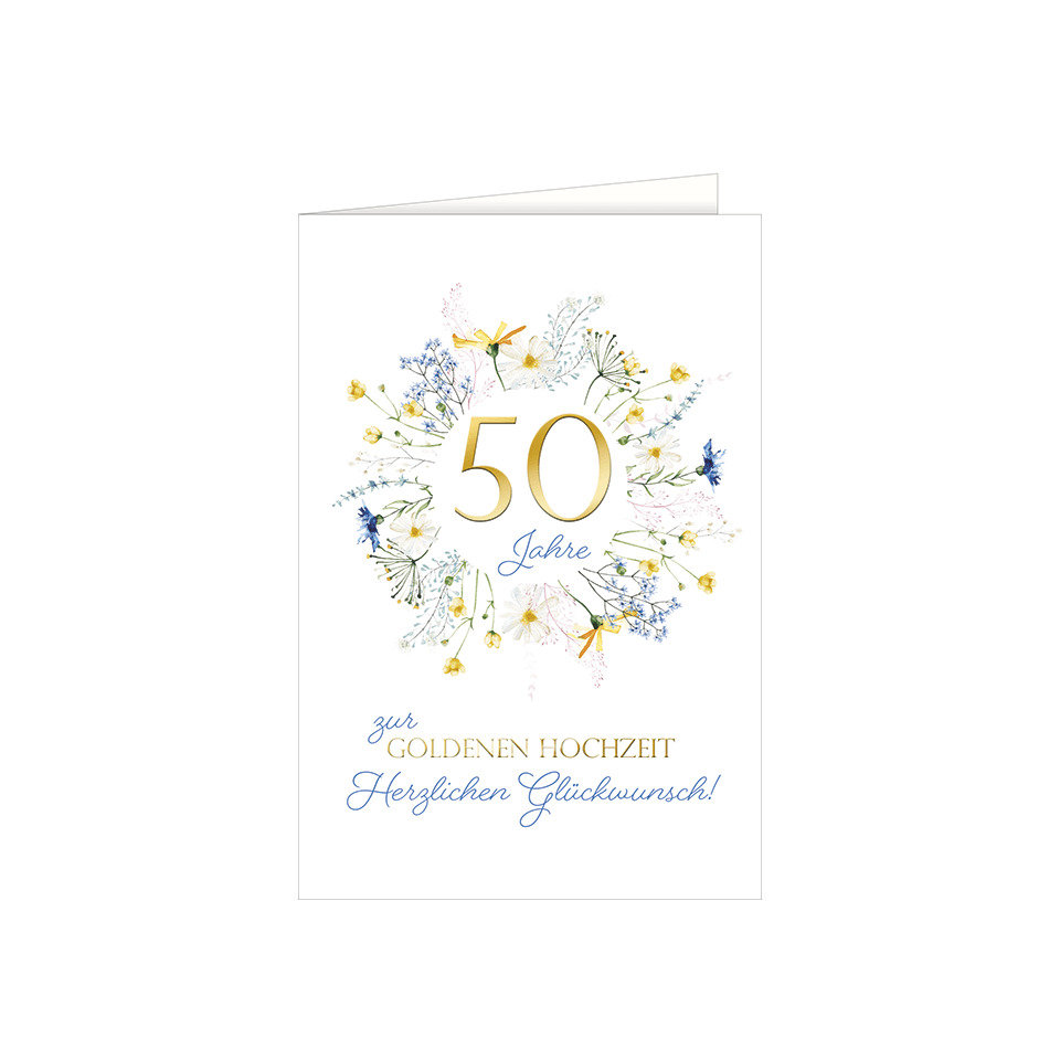 Hochzeitskarte, Jahre 50, 50 Jahre, Blumenkranz, Glückwunschkarte