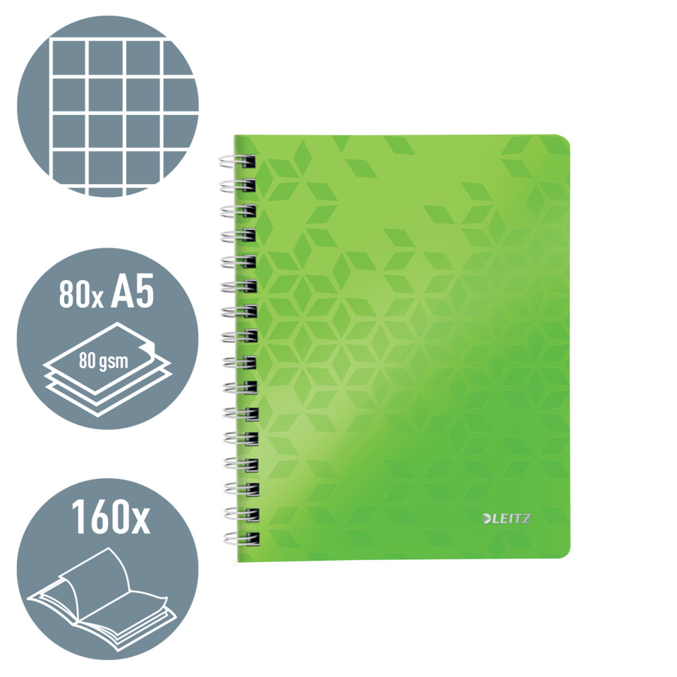 Notizbuch, Spiralbindung, A5, 80 g/m², einband grün
