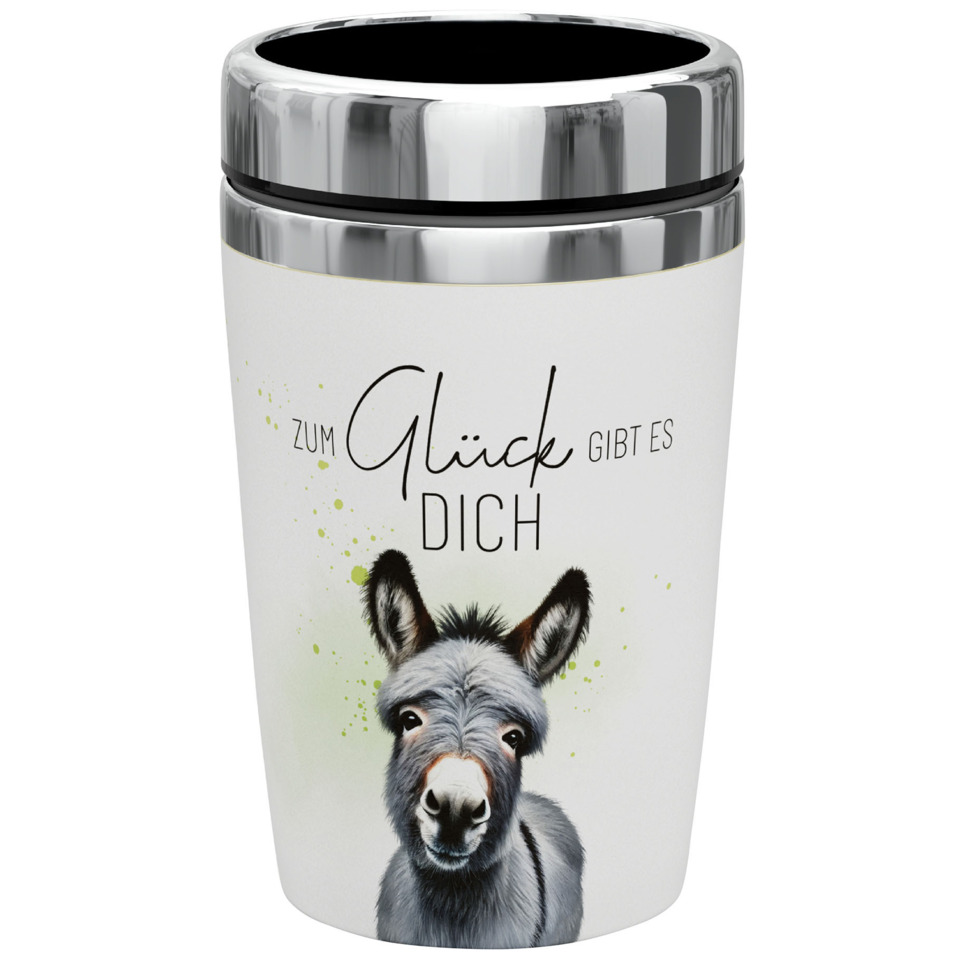 Becher, Thermobecher, Esel, Spruch, Glück
