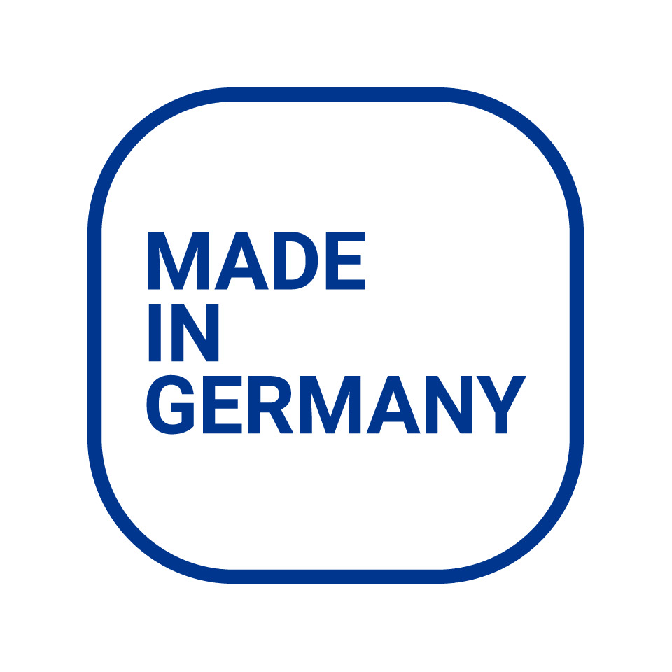 Made in Germany, Beschriftung, Etikett, Rundform, Blauer Text