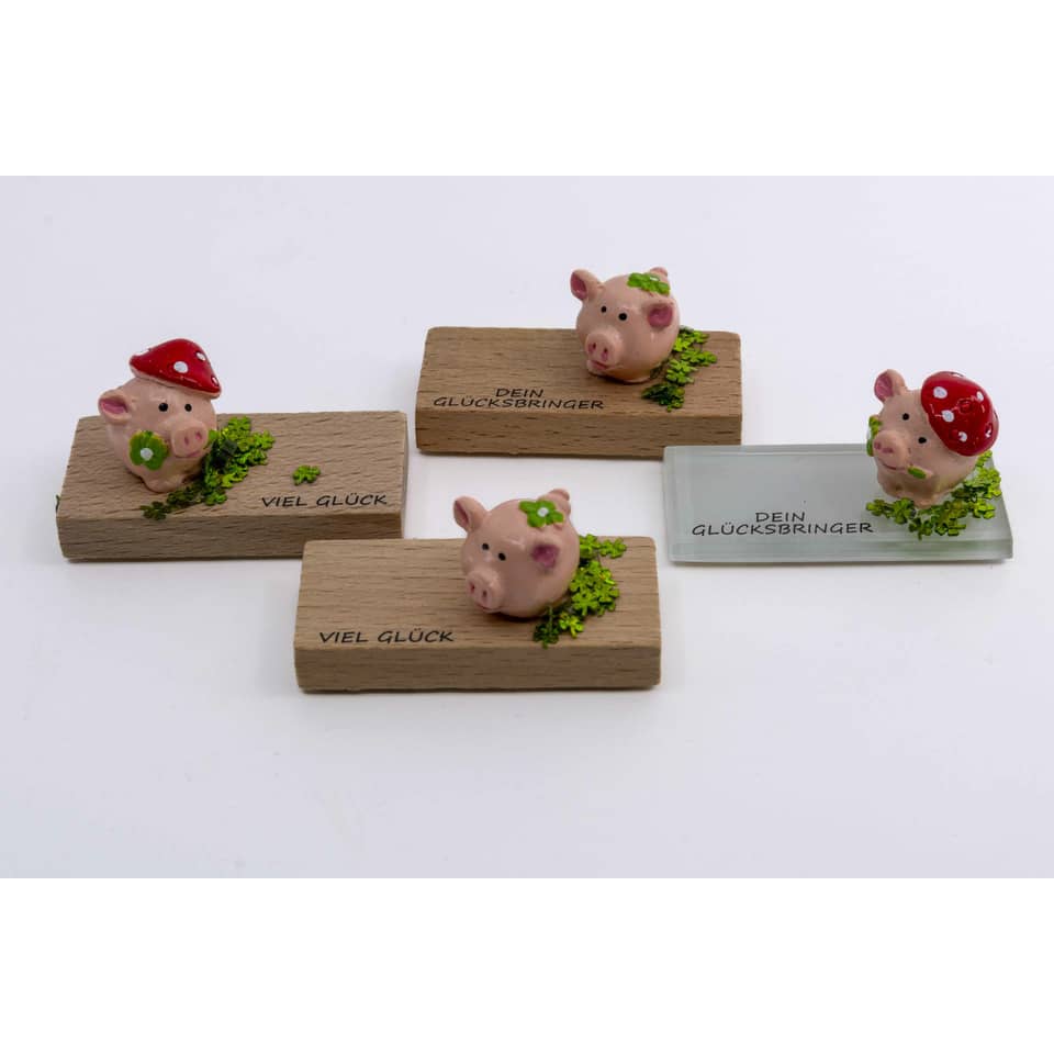 Schleichfiguren, Schweine, Holzuntersetzer, Glücksbinger, Miniaturfigur