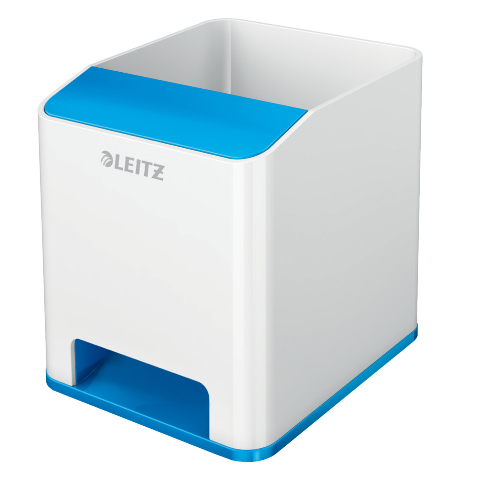 Pencil holder, Desk organizer, White plastic, Blue accents, Leitz brand