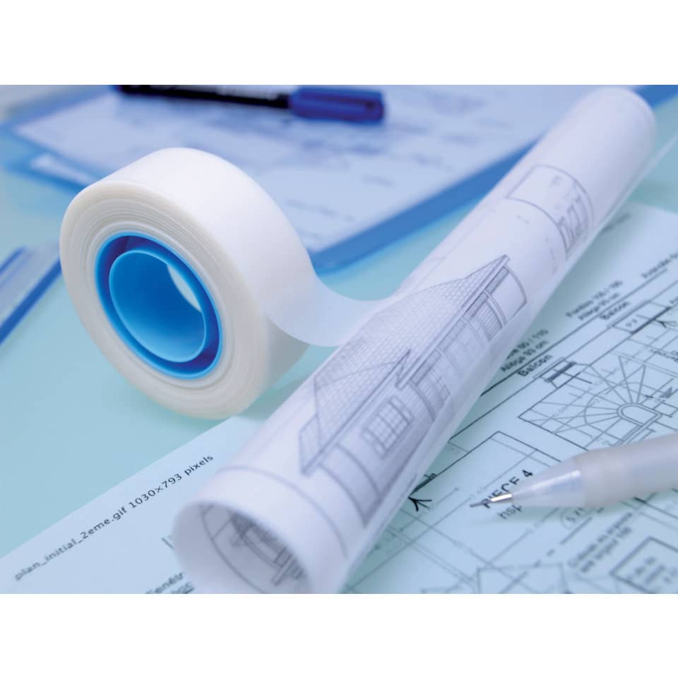 roll plaster, scotch tape, blue inner, blueprint, architectural plan