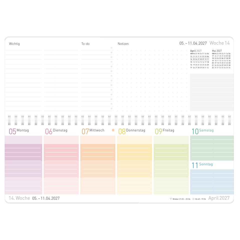 Planer, Kalender, Tagesplaner, Monatlicher Kalender, Spiralbindung