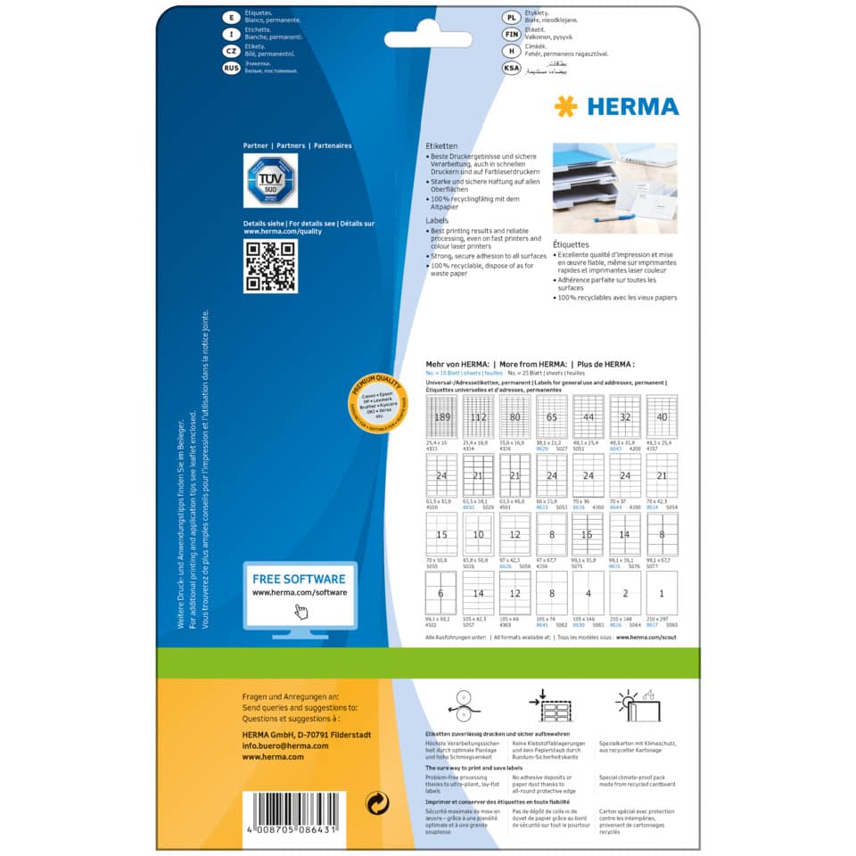 Etiketten, Etikettenbogen, Druckeretiketten, Beschriftung, Herma packaging