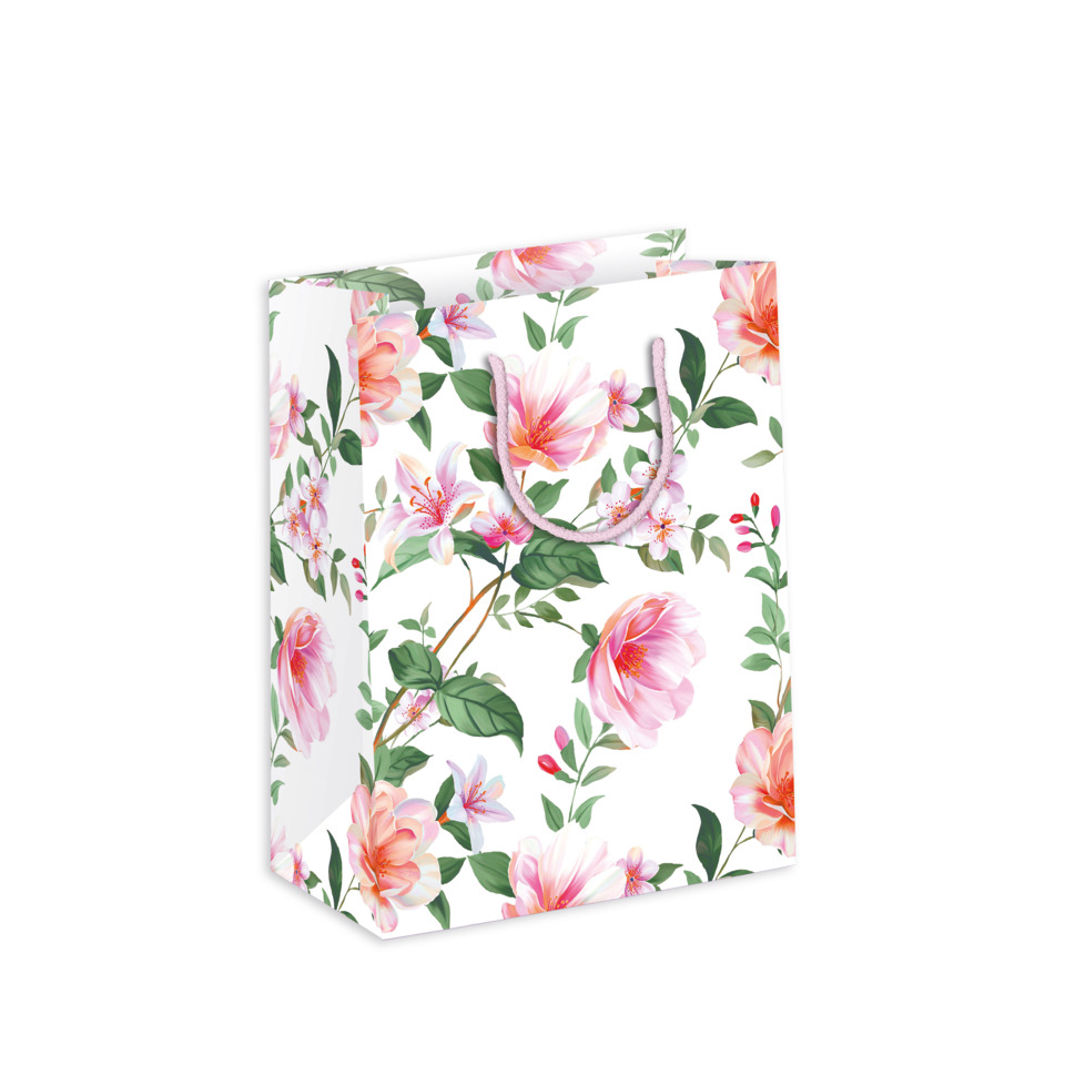 Geschenkbeutel, Blumenmuster, Farbmuster, Papiertüte, Riemenhenkel