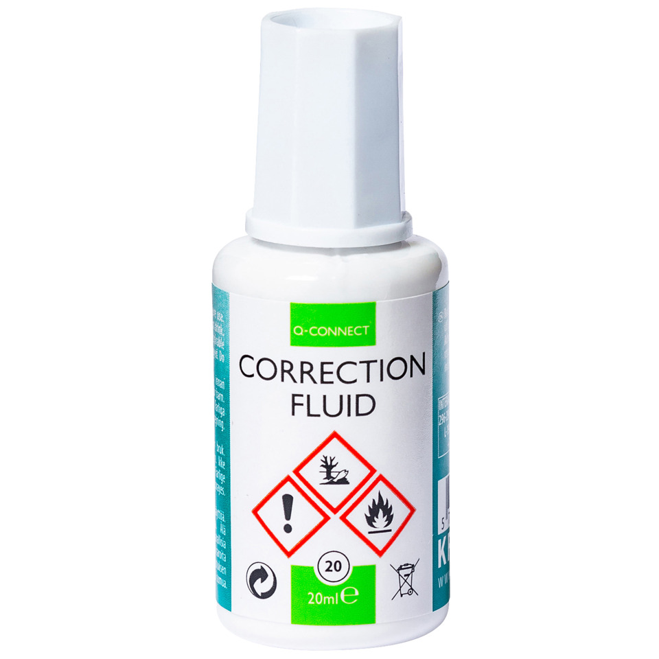 Korrekturs Flüssigkeit, weiße Flasche, 20 ml, Gefahrenhinweise, Tintenflasche