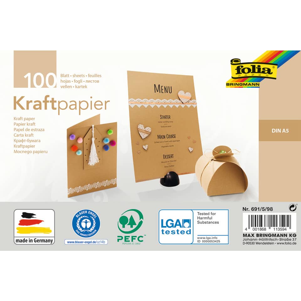 Kraftpapier, Karteikarten, DIN A5, Papier, Dekor