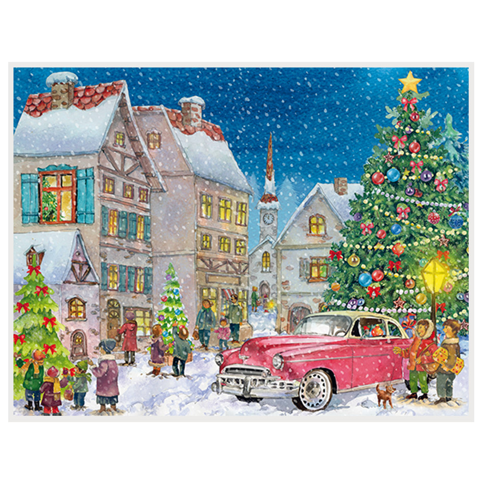 weihnachtsmarkt, weihnachtsbaum, altmoderne karrosse, schnee, weihnachtskulisse