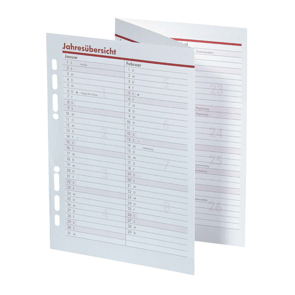 Kalenderblatt, Jahresübersicht, Monatsplan, Doppelseitig, Papierlayout