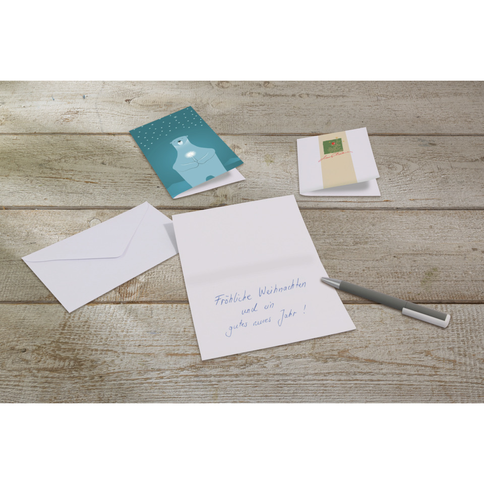 weihnachtskarte, karte, umschlag, stift, postkarten