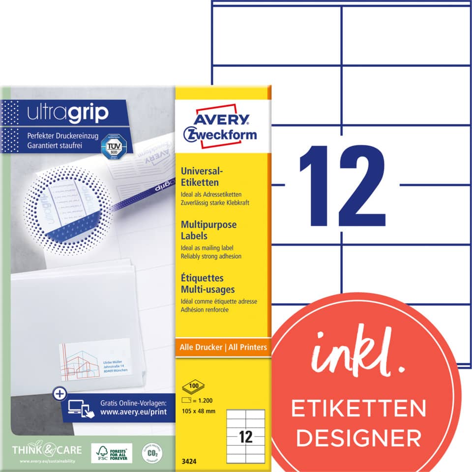 Etiketten, Klebebeschriftung, Universaletiketten, Druckerpapier, 12er Set