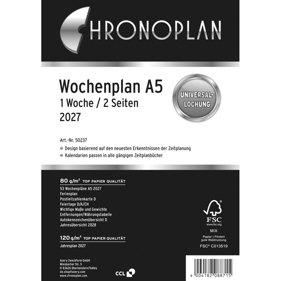 Zeitplanung, Wochentag, A5, Kalender, UNIVERSAL-LOCHUNG
