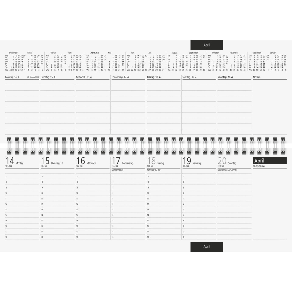 kalender, Monatskalender, Spiralbindung, April, Kalendarium