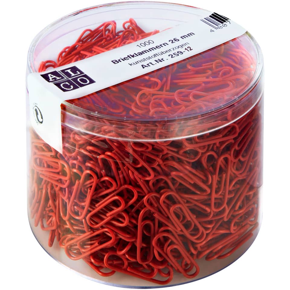 Büroklammern, 26mm, 1000 Stück, rot ALCO 259-12