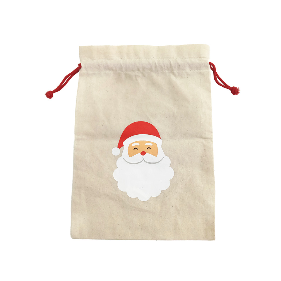 canvas bag, Santa Claus, drawstring bag, Xmas gift, beige